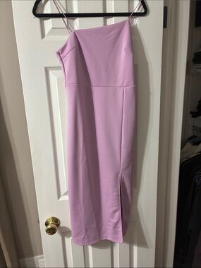 Lilac Spaghetti Strap Midi Dress with Side Slit